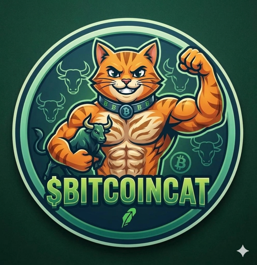 BitcoinCat muscular cat mascot holding a Bitcoin coin